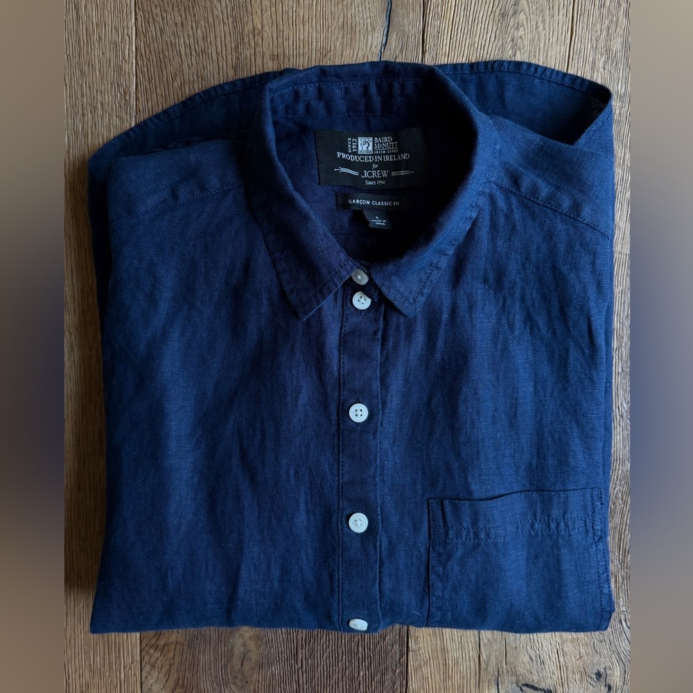 J.Crew Baird McNutt Irish Linen Shirt Navy Size 6 Garçon Classic Fit EUC